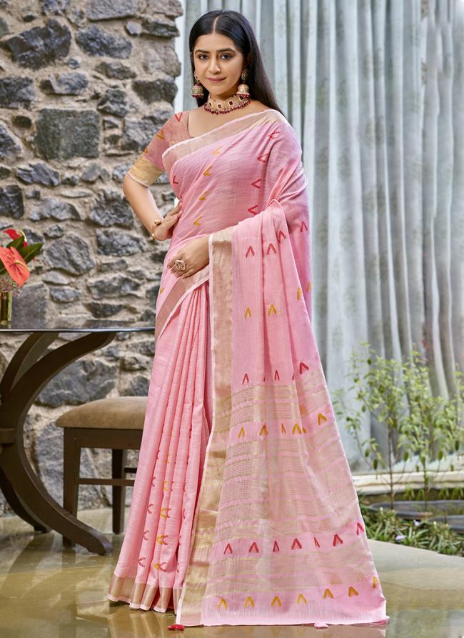 Cotton Pink Traditional Wear Weaving  Saree